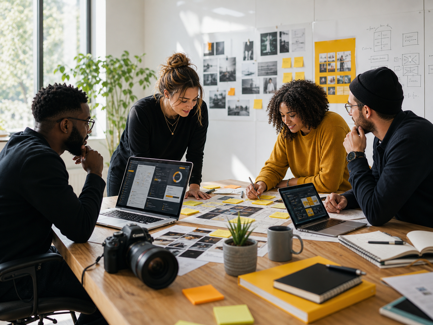 Creative team planning AI automation workflows